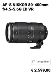 Nikon 80-400mm 1:4.5-5.6G ED NANO Type 2 NIEUW